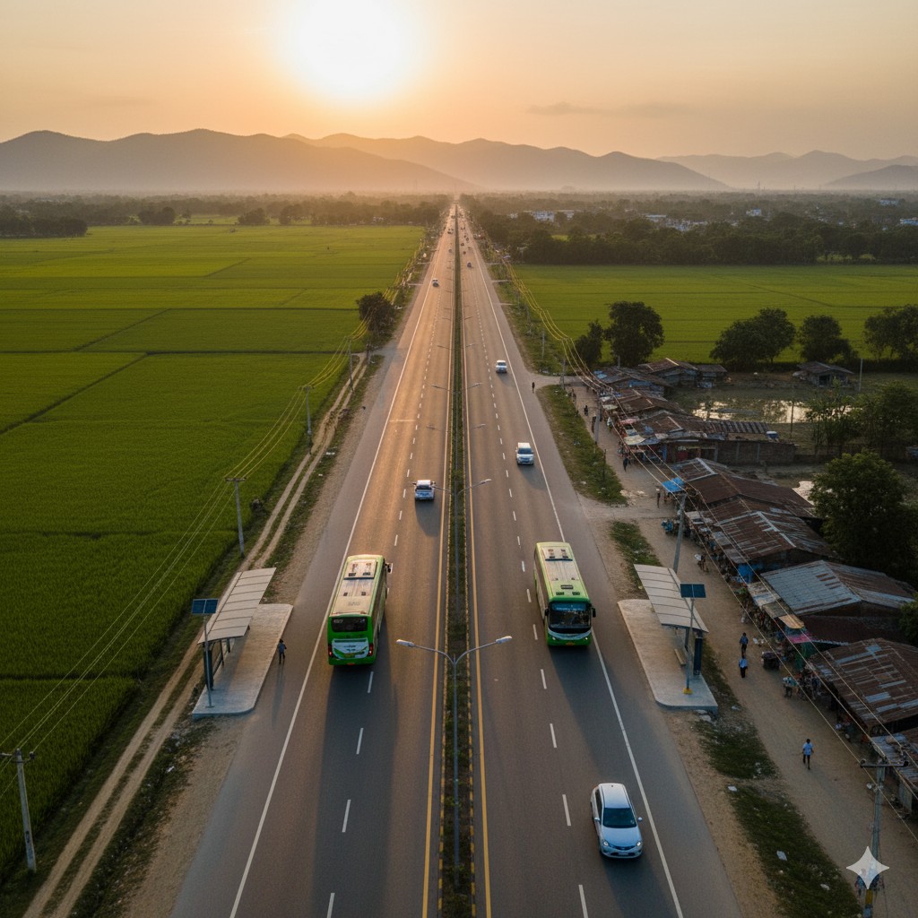 Modern Bus Stop Design showing covered waiting area, seating, and clear signage